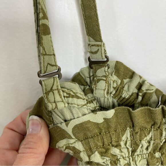 Pilcro Anthropologie Smocked Printed Linen Wide Leg Jumpsuit Medium Moss Floral - Picture 9 of 16